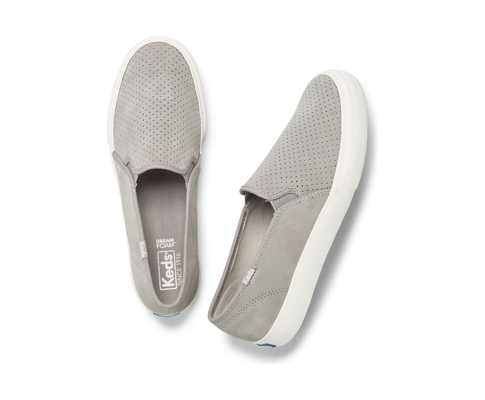 Slip On Γυναικεια - Keds Double Decker Perf Suede - Γκρι - BJIAO0592